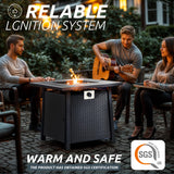 NIGOME Propane Fire Pit Table,Out Door Fire Pits & Fireplaces,Gas Fire Pit with Lid and Lava Rock.Square Black Fire Pit Table on Patio Deck & Garden Backyard. (Raven‌ Black, 28-inch) Nigome