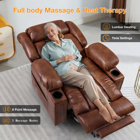 Cfvyne Triple Motor Large Power Lift Recliner Chair for Elderly with Heat and Massage, Lay Flat Lift Chairs for Seniors Infinite Position, Extended Footrest, USB&Type-C Ports, Cup Holder, Light Brown Cfvyne