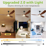 Haipeel 52 Inch Outdoor Ceiling Fans with Lights, Dimmable Solid Wood Ceiling Fan with Light and Remote Control Modern 3 Blades Propeller Ceiling Fans DC Motor for Patios Indoor Bedroom, Dark Walnut Haipeel