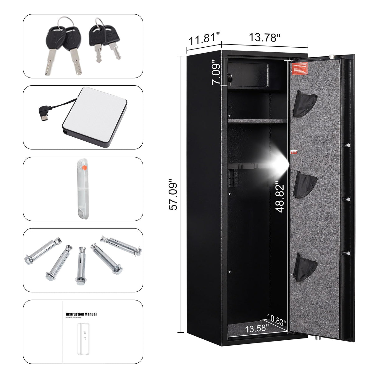 HEANVO 5 - Gun Safe Rifle, Long Gun Safe for Home Rifle and Pistols, Gun Safes & Cabinets with Drawer and Removable Shelf, Cabinet with Mute Function, Rifle Safe with LED Light HEANVO