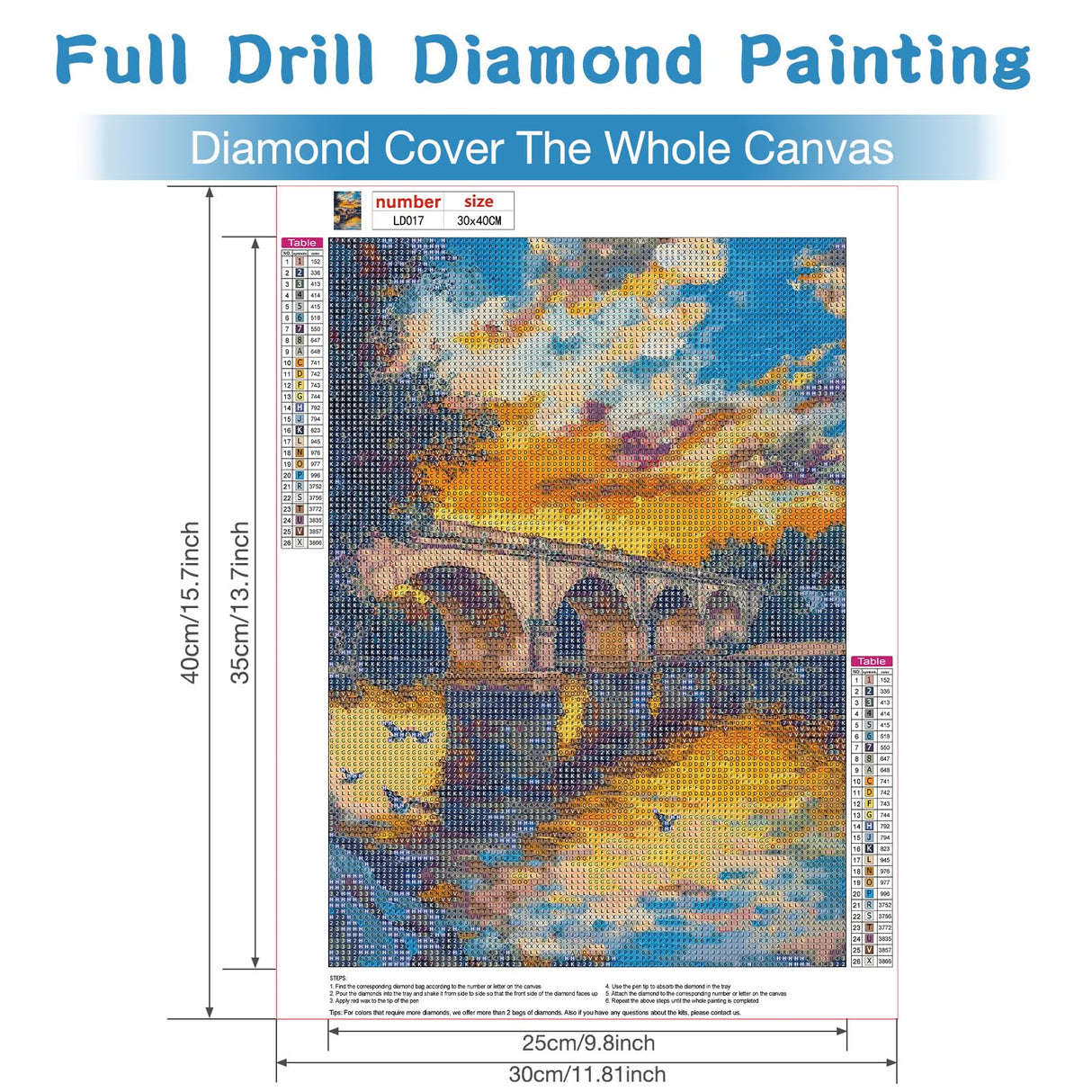 RICUVED Landscape Diamond Art Kits for Adults, Bridge Diamond Painting Kits for Beginners, Sunset DIY 5D Full Round Drill Gem Crystal Rhinestone Art and Craft Kit for Gift Home Wall Decor 12x16Inch RICUVED