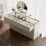 Alorksi 6 Drawer Dresser for Bedroom with Tempered Glass Top, Wide Modern Dresser Organizer with LED Lights, Chest of Drawers for Living Room, Entryway, White Alorksi