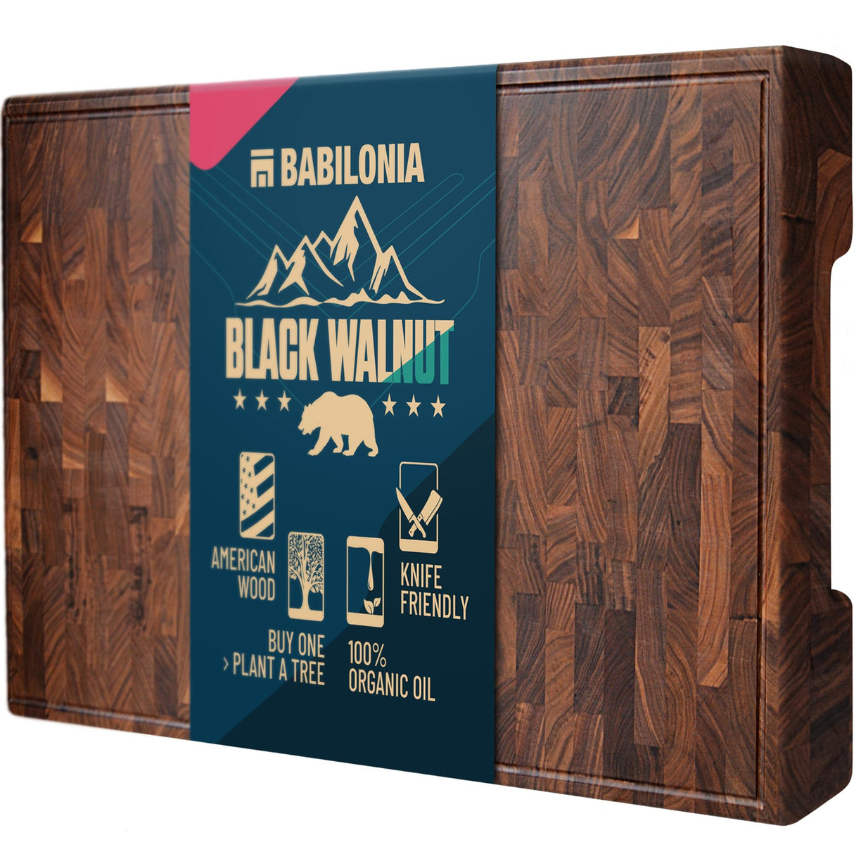 American Black-Walnut Cutting Board (ExtraThick 1,7"), Premium Quality & Professional Butcher Block. Heavy duty end-grain wood chopping board (Oil BABILONIA