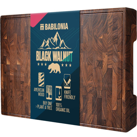 American Black-Walnut Cutting Board (ExtraThick 1,7"), Premium Quality & Professional Butcher Block. Heavy duty end-grain wood chopping board (Oil BABILONIA