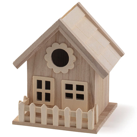 7" Wooden Birdhouse with Fence by Make Market - Unfinished Birdhouse Made of 100% Wood, Outdoor Nesting Boxes - Bulk 8 Pack Make Market