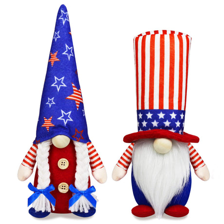 4th of July Patriotic Gnome Decorations, 2 PCS Handmade Mr & Mrs USA Swedish Tomte Gnomes Plush Table Ornaments Gift for Independence Day Memorial Day Presidents Day Veterans Day Armed Forces Day HALOGATE