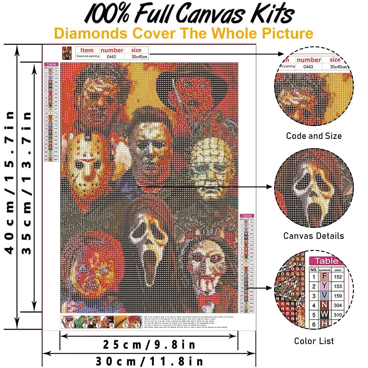 Bysincy 5D Diamond Painting Kits for Adults Halloween Diamond Arts Horror Diamond Painting DIY Full Round Drill for Home Wall Decor and Adults Kids Holiday Gift Bysincy