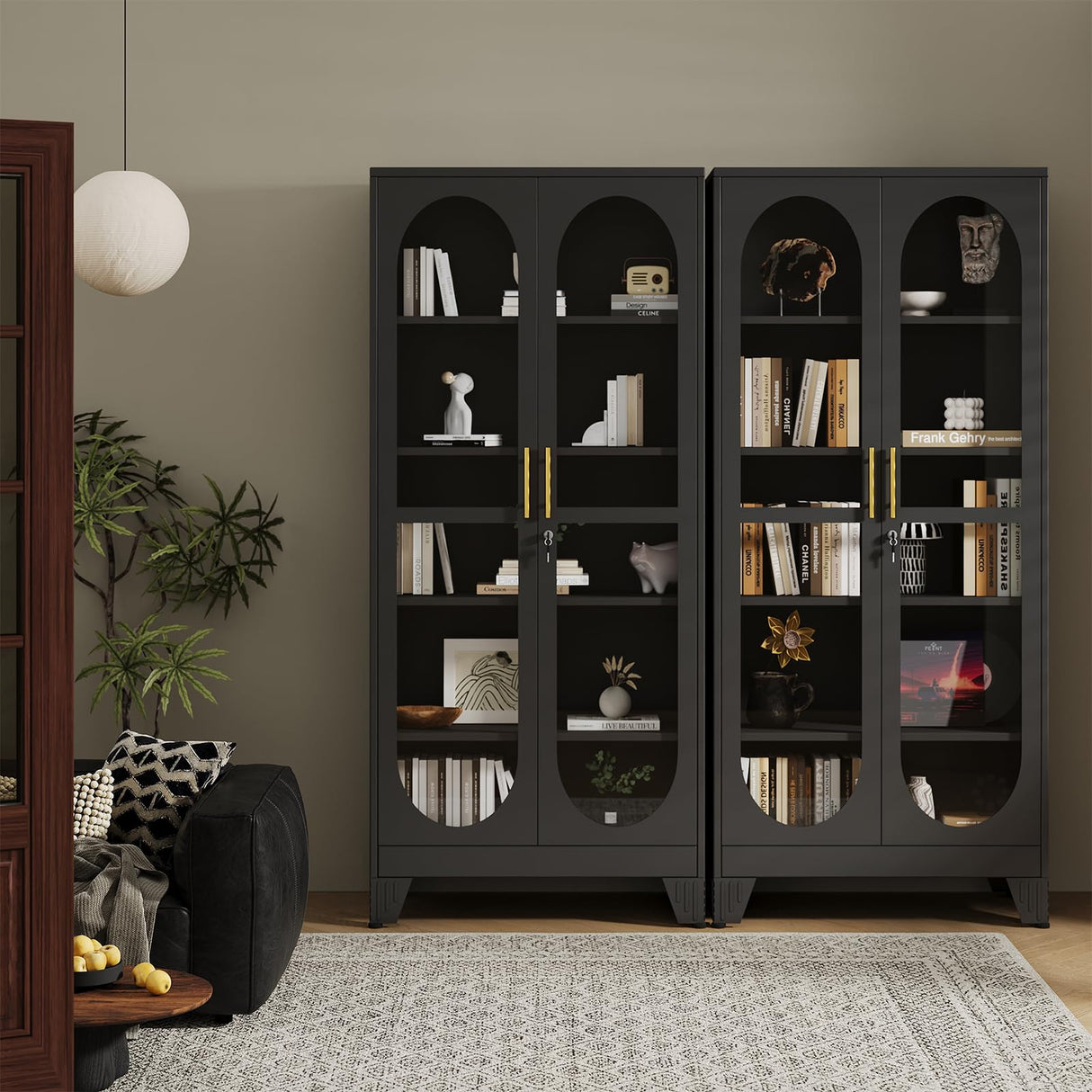 PAOFIN 71" H Locking Display Cabinet with Glass Door, Metal Curio Cabinets with 4 Adjustable Shelves, Tall Liquor Cabinet Display Case for Living Room, Collectibles, Home - Assembly Required Black PAOFIN