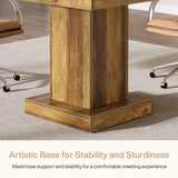 Tribesigns Square Conference Table for 4, 31.5-Inch Small Meeting Table with Heavy Duty Pedestal Base, Mid Century Modern Seminar Boardroom Table for Office Conference Room (Rustic Brown) Tribesigns