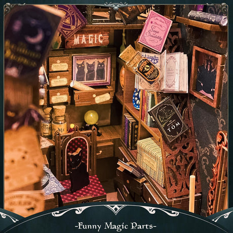 Fsolis Book Nook Kit, DIY Miniature House Kit Wooden Puzzle Halloween Booknook for Adult Decorative Bookend Bookshelf Alley Decor for Women Teens(Magic Pharmacist) Fsolis