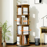 HOOBRO Rotating Bookshelf, 360° Spinning Bookshelf for Small Spaces, 4-Tier Floor Standing Bookcase Storage Rack, Wooden Corner Bookcase for Living Room, Study, Office, Rustic Brown and Black FG54SJ01 HOOBRO