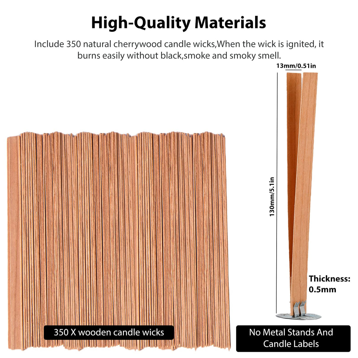 Ziosxin 350pcs Smokeless Cherry Wood Candle Wicks-Long Lasting Flame-Easily Burn, Candle Cores（no Metal Bracket） Ziosxin