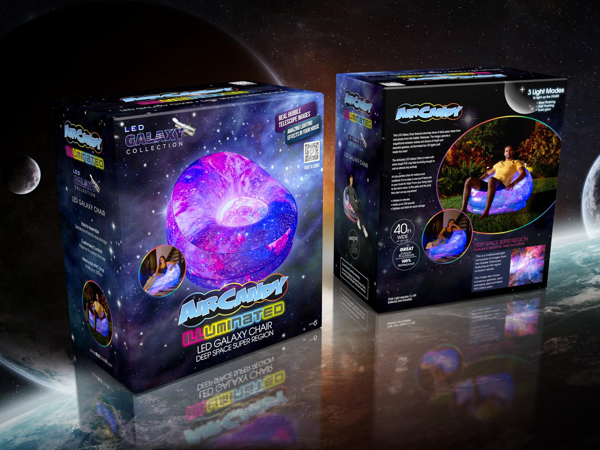 Air Candy Illuminated Inflatable LED Chair (Galaxy Chair Hubble Telescope LED Illuminated Game Chair) Air Candy