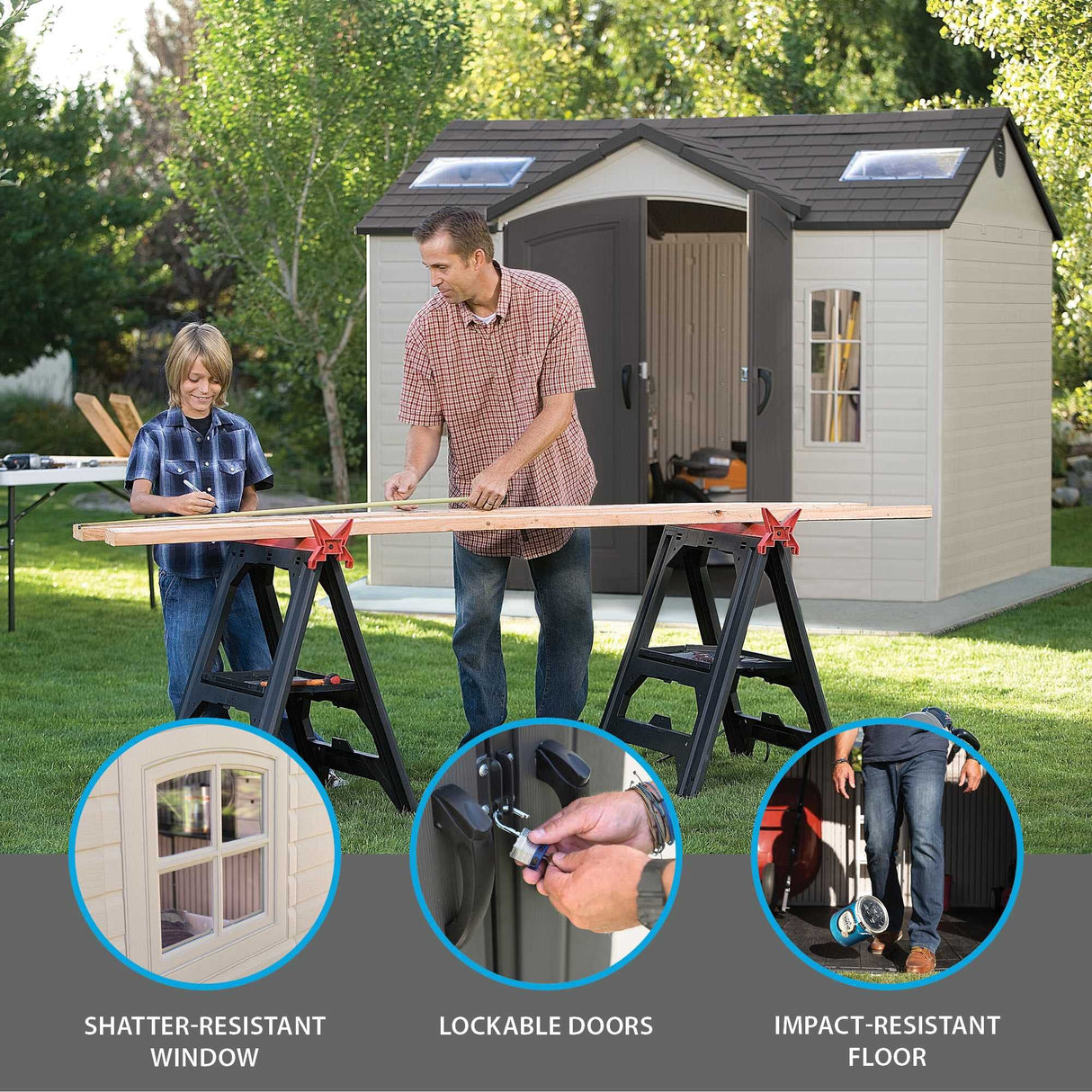 Lifetime 60005 Outdoor Storage Shed with Windows, Skylights and Shelving, 10 x 8 Feet Lifetime
