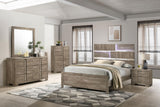 Kings Brand Furniture Dawson Modern 5-Piece Farmhouse Style Bedroom Set in Light Brown Finish - Bed Frame with LED Headboard, Dresser, Mirror, Chest and Nightstand (King Size) Kings Brand Furniture