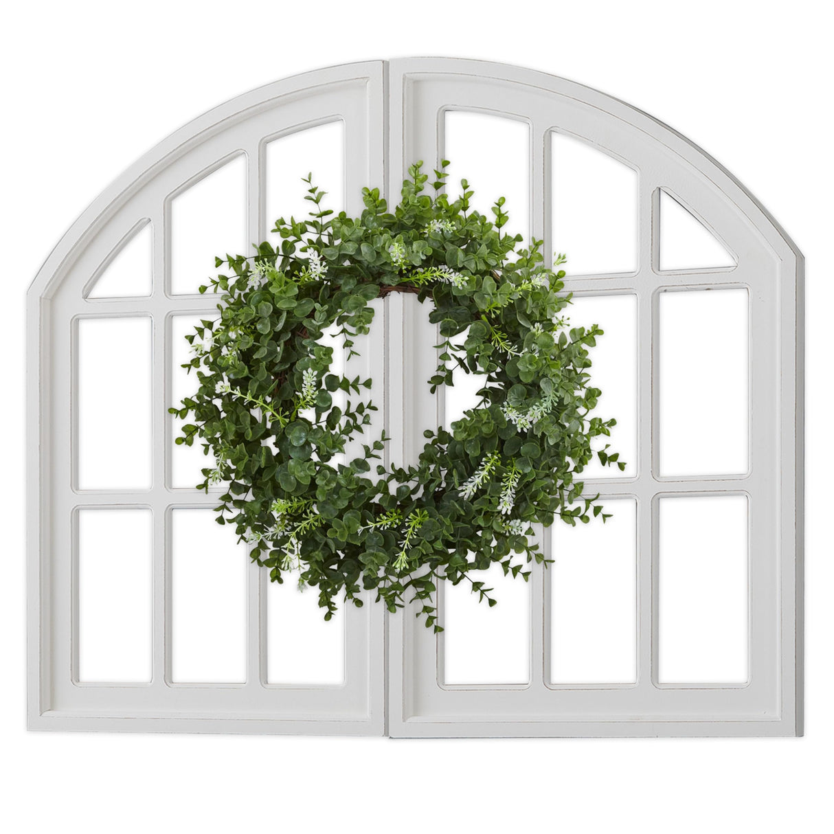 Sintosin Rustic Arch Window Frame Wall Decor 30 X 36 Inch, Set of 2 Wall Hanging Distressed White Farmhouse Window Frame, Handmade Wooden Window Pane for Living Room Entryway Sintosin