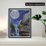 SKRYUIE 5D Diamond Painting Wolf and Eagle Full Drill Paint with Diamond Art Kits for Adults, Moonlit Wolf DIY Painting by Number Kits Rhinestone Wall Home Decor 30x40cm (12"x16") SKRYUIE
