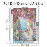 QIOUOL 5D Diamond Art Kits for Adults Beginners,Seaside Town DIY Painting with Round Full Drill Diamonds Painting Mosaic Gems Art for Home Office Wall Decor 12x16 Inch QIOUOL