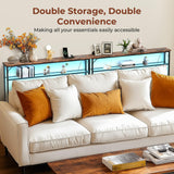 Tatub 78.8" Behind Couch Table with 2 Power Outlets&Led Light, Narrow Console Table Rustic Sofa Table, Industrial 2Tier Skinny Entryway Table with Metal Frame for Living Room - 2 Packs Tatub