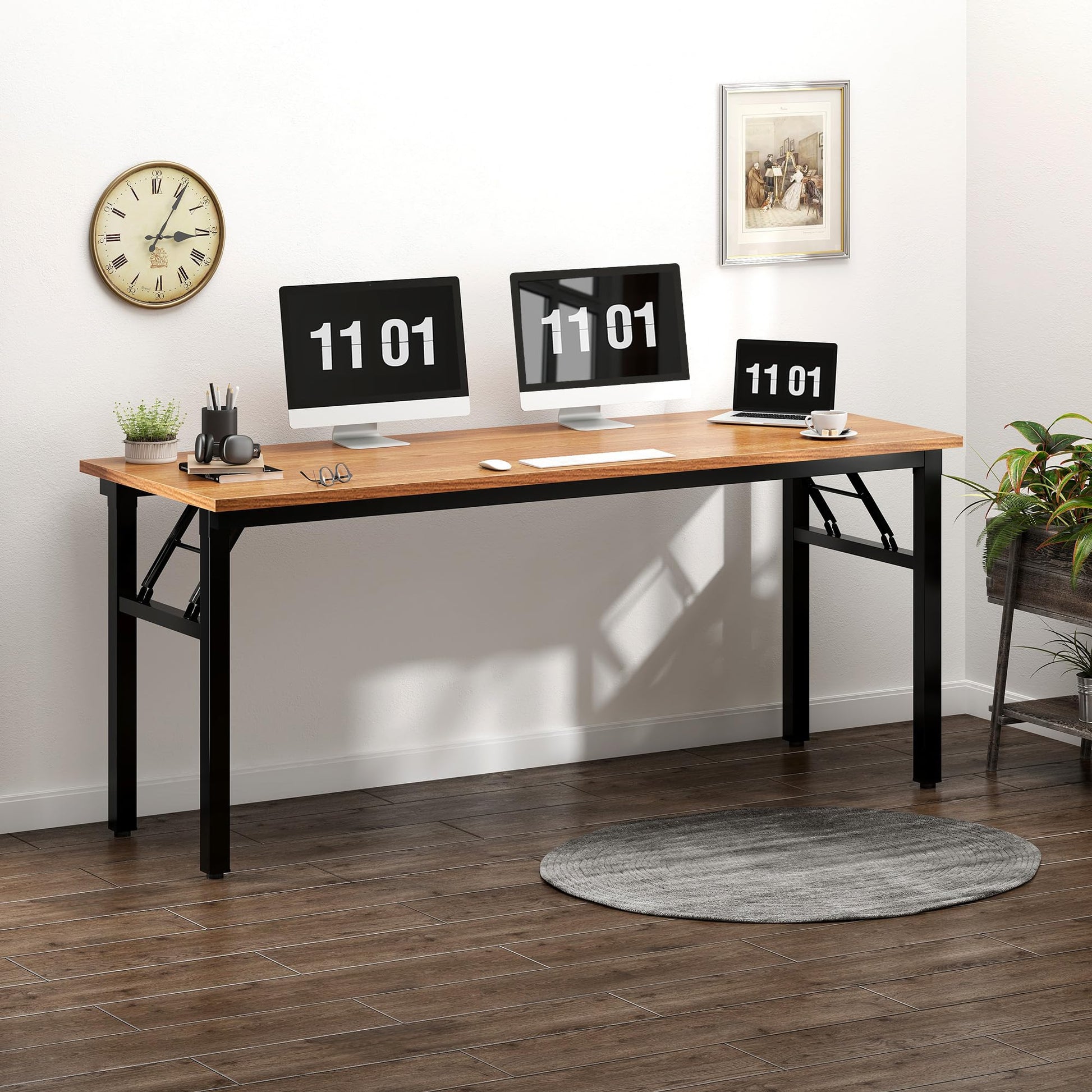 Need Computer Desk Office Desk 62 inches Folding Table with BIFMA Certification Computer Table Workstation No Install Needed, Teak AC5BB-157 - WoodArtSupply