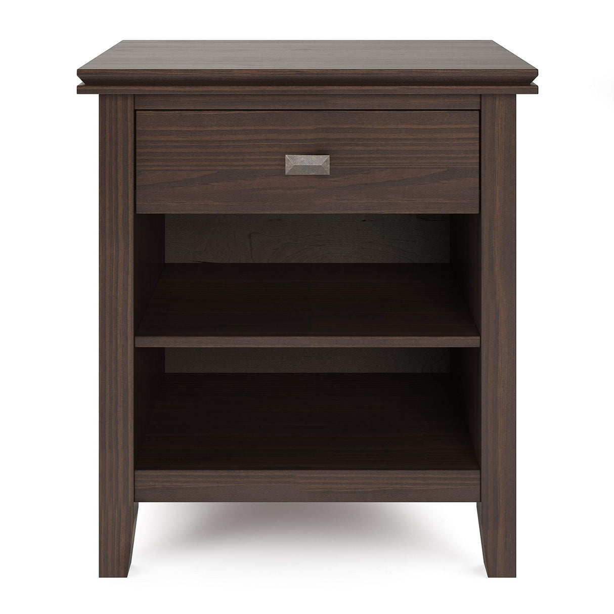 SIMPLIHOME Artisan 24 inches Wide Night Stand, Bedside table, Warm Walnut Brown SOLID WOOD, Rectangle, with Storage, 1 Drawer and 2 Shelves, For the Bedroom, Contemporary Modern SIMPLIHOME