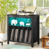 Large Record Player Stand with Charging Station & LED Lights, Vinyl Records Storage Holder Cabinet Holds up to 230 Albums, Turntable Stand for Music Room, Bedroom, Living Room, Office (Black) Joaxswe