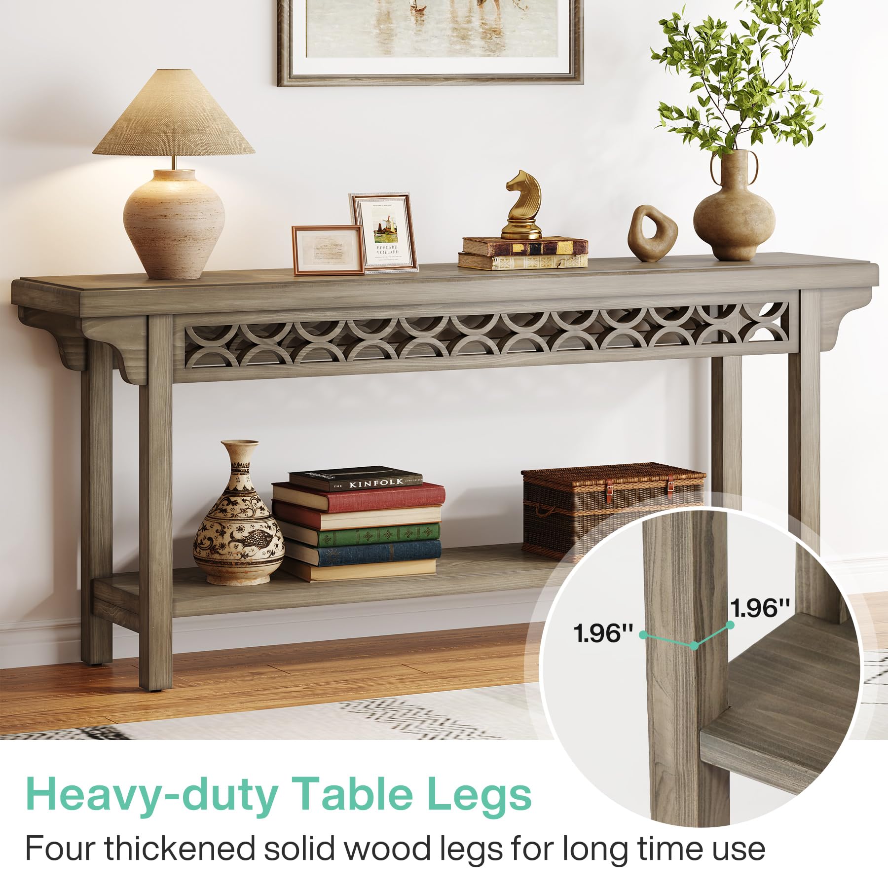 Tribesigns 70.8-Inch Solid Wood Long Console Table, Farmhouse Entryway Table with Storage, Narrow Sofa Table Grey Couch Table for Living Room Entryway Hallway (Gray) - WoodArtSupply