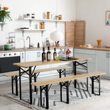 VINGLI Folding Picnic Tables with Benches Set, Weather-Resistant Wooden Beer Garden Table Bench, 3-Piece Portable Fold Up Camping BBQ Table w/Carrying Handles VINGLI