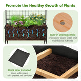 HAPPYGRILL Outdoor Raised Garden Bed, 59” Wooden Elevated Planter Box w/Open Storage Shelves, Removable Grid Divider, Drain Holes & Black Liner, Raised Garden Bed w/Legs & Trellis for Vegetables HAPPYGRILL