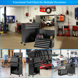 Granper High Capacity 8-Drawer Tool Chest, Tool Box with Wheels, Movable Rolling Tool Chest, Tool Chest with Wheels, Heavy Duty Tool Cabinet for Workshop, Garage and Repair Room(Cool Black) Granper