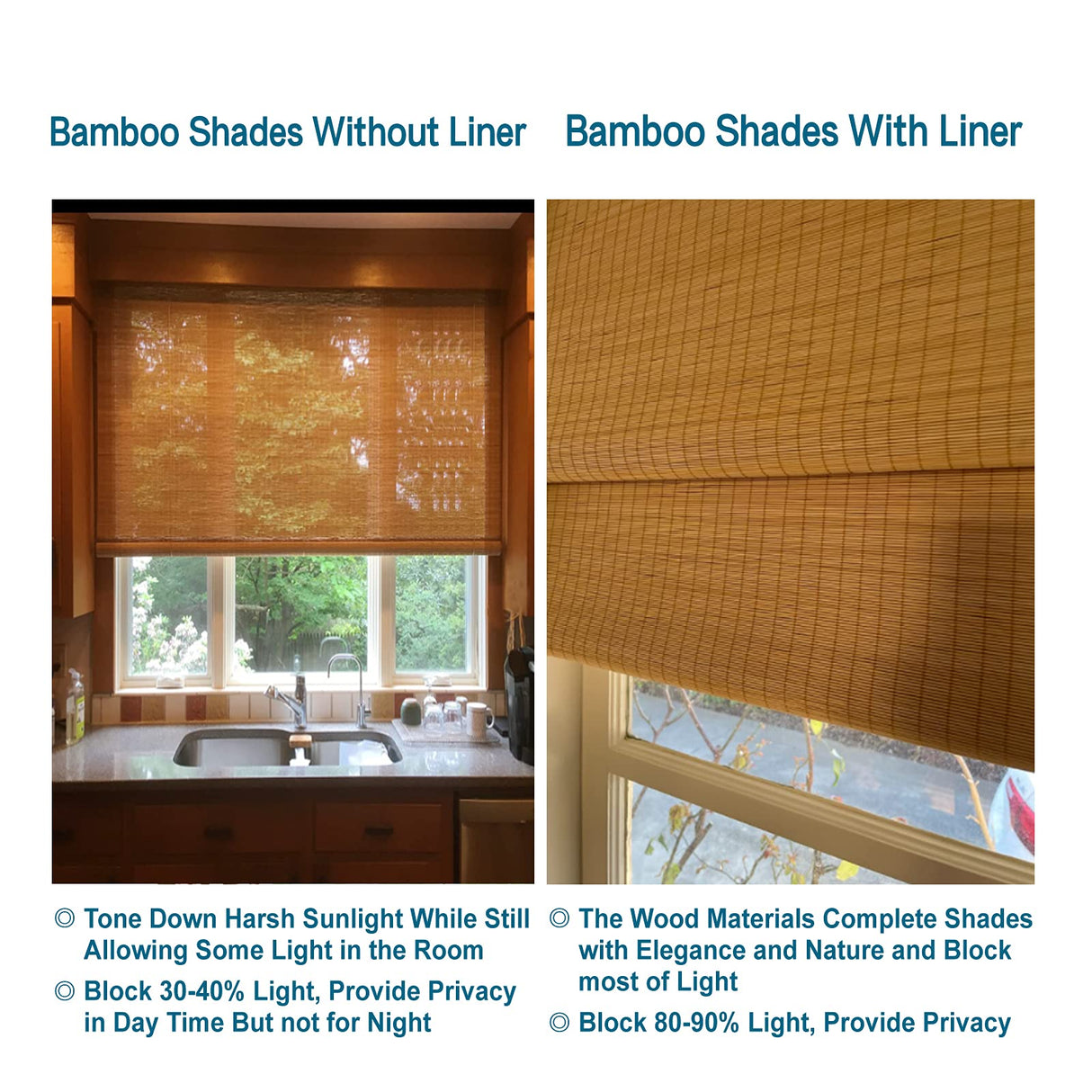 LETAU Cordless Wood Window Roman Shades, Bamboo Window Blinds, Pattern 14 LETAU