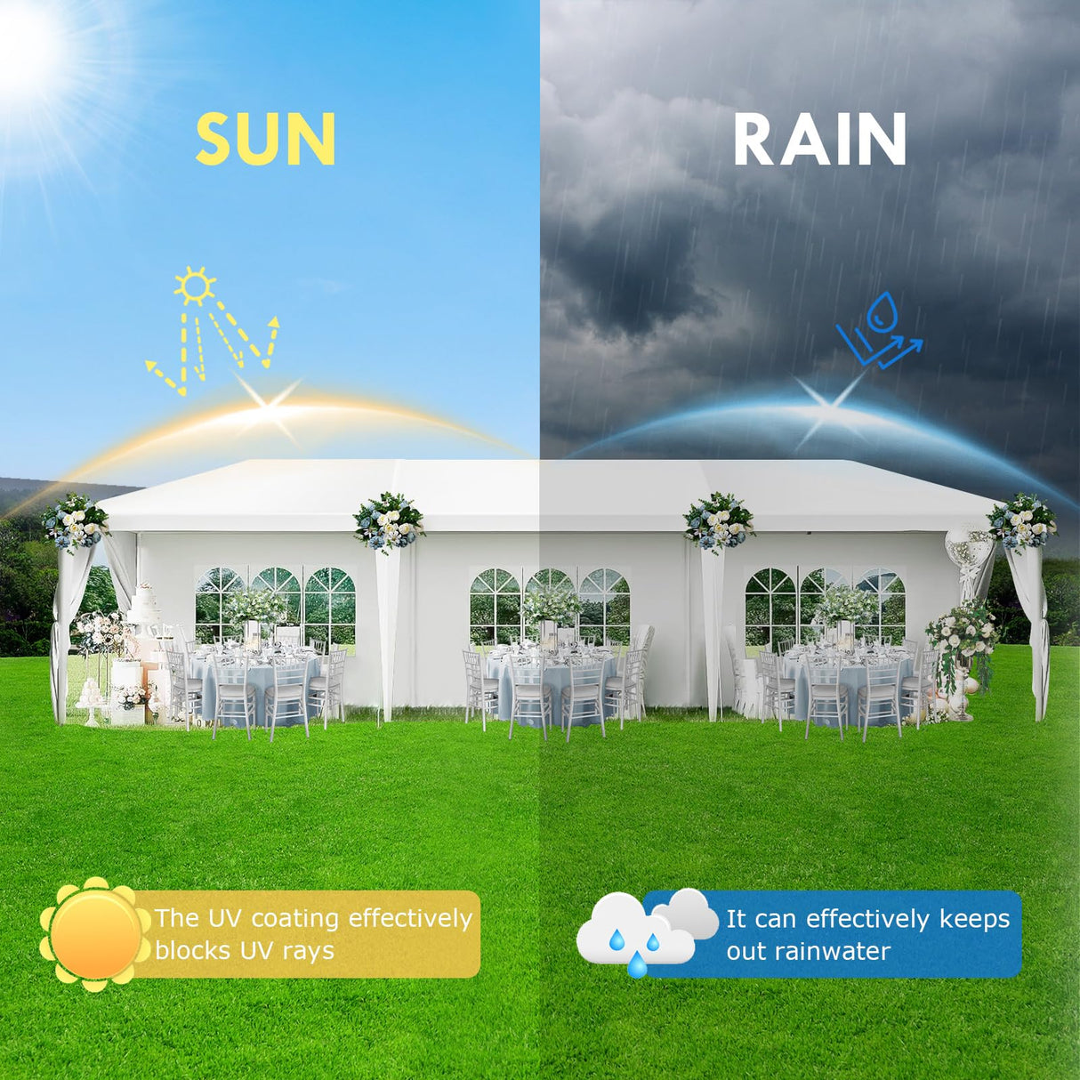 2025 Upgraded 10x30 Party Tent, Outdoor White Tents for Parties, Wedding, Large Canopy Tent with Walls, Big Event Gazebo Tent for Backyard, Garden, 8 Sidewalls EPOFIT