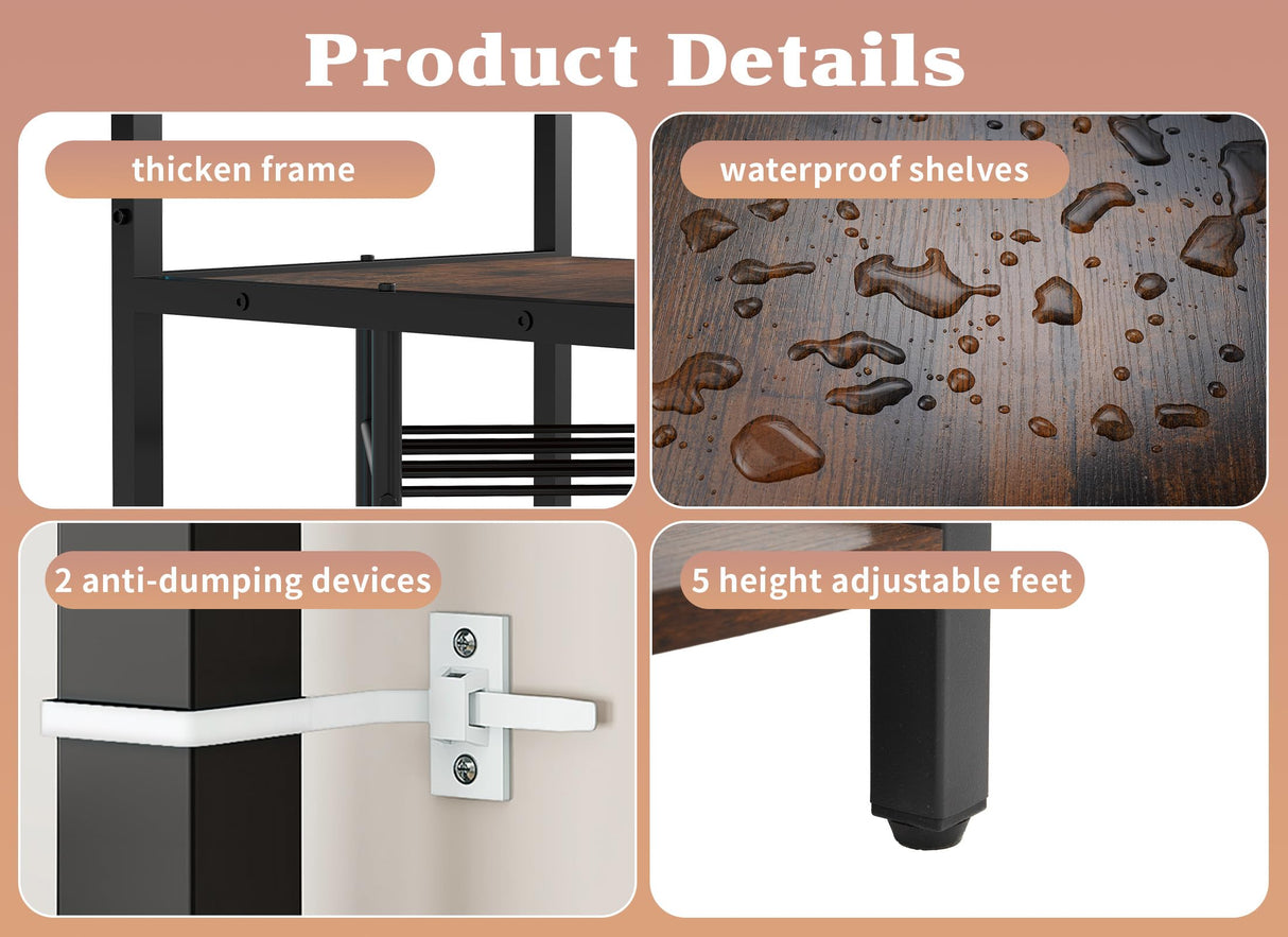 Suuiwau 6-Tier Corner Wine Rack with LED Lights, Floor Standing Wine Storage with Glass Holder, Industrial Metal and Wooden Shelf for Kitchen, Living Room, Dining Room, Home Bar Furniture Suuiwau