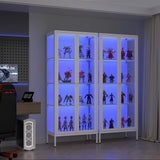 Polup Display Cabinet with 3 Color LED Lights and Tempered Glass, 66 Inch Tall Curio Cabinet with 3 Side Glass, White Display Case for Collectibles, Metal Cabinet for Living Room - Assemble Required Polup