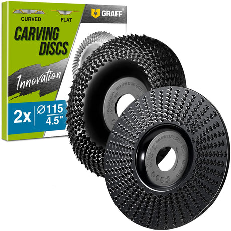 GRAFF Premium Wood Carving Disc 4 1/2 Inch for Angle Grinder - Set Shaping and Grinding Wheel for Wood, Drywall, Chipboard, Plastic - Woodworking GRAFF