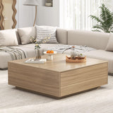 chartustriable 43” Square Coffee Table with Storage, 43" D x 43" W x 17" H Modern Large Square Center Table with 2 Drawers, Wood Coffee Table for Living Room, Light Brown,Bedroom,Light Brown chartustriable
