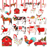 24 Pcs Wooden Farm Animal Christmas Ornaments Wooden Christmas Farmhouse Rustic Ornaments Hanging Red Truck Christmas Tree Decorations Cow Pig Rustic Christmas Decor Ornaments for Xmas Trees Crafts Gerrii