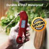 ThermoMaven Professional Digital Meat Thermometer, Ultra Fast 0.5 Sec Instant Read, NIST Certified Accurate to ±0.5°F, IP67 Waterproof, Backlit, Auto Rotates/On/Off, Valentines Gift, Dark Red&Gray ThermoMaven