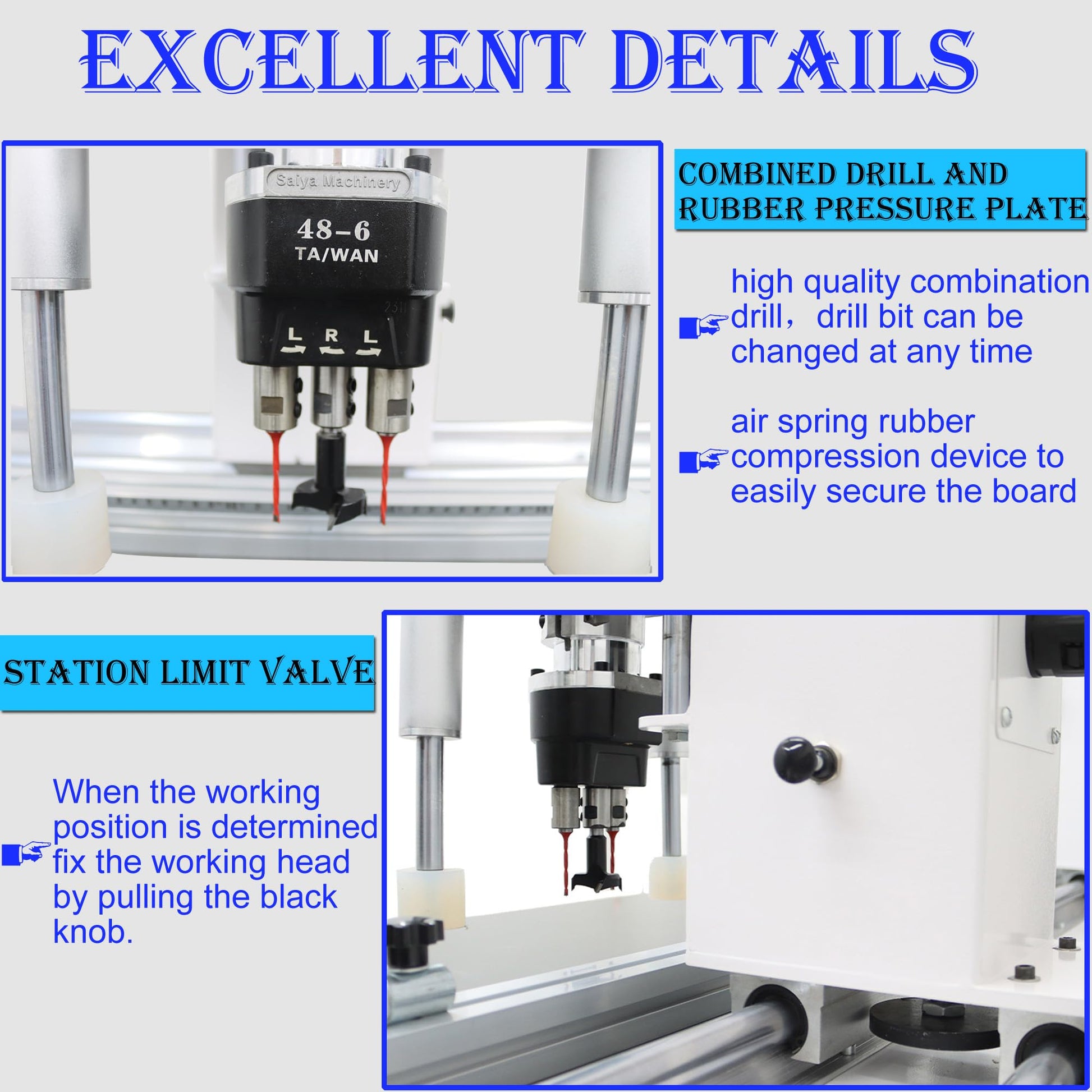 HQHAOTWU Pneumatic Hinge Boring Drill Press Machine Double Station Hinge Boring Drill Press Machine Woodworking Hinge Drilling Insertion Machine Adjustable Punching Depth - WoodArtSupply