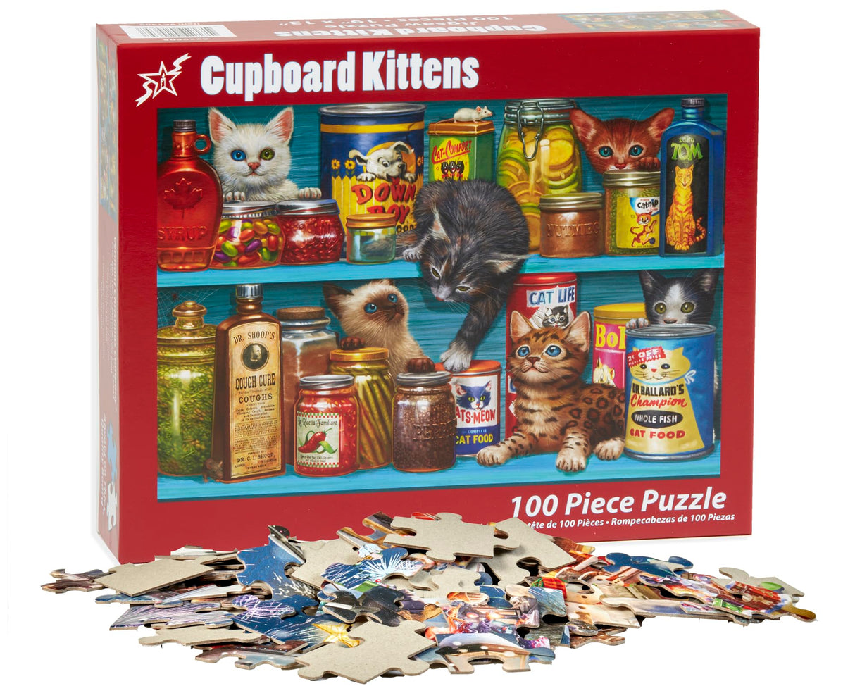 Vermont Christmas Company Cupboard Kittens 100 Piece Jigsaw Puzzle - Large Interlocking Pieces Perfect for Kids & Adults Alike - 19" x 13" Vermont Christmas Company