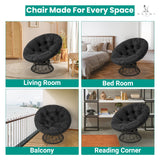 Naomi Home Barcelona Oversized Papasan Chair with Cushion and Frame – Round Wicker Indoor Egg Chair, 360° Swivel Circle Nest Lounge – Bedroom Corner Chair for Adults - Black/Dark Gray Naomi Home