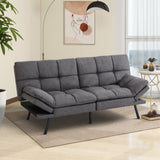 MUUEGM Futon Sofa Bed Memory Foam Small Loveseat Sleeper Sofa Dark Grey with Adjustable Backrest Removable Armrests for Small Space Office Couch,Living Room,Apartment MUUEGM