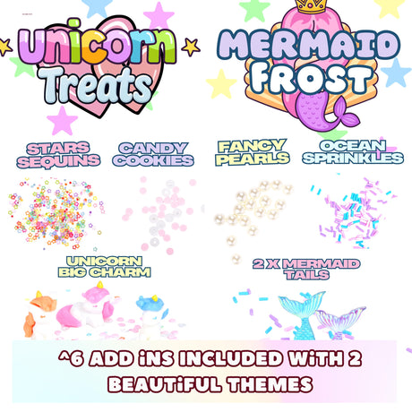 Finoclay Butter Slime kit, MicroWorld 2 Pack Clear & Fluffy Slime for Kids, Unicorn Mermaid Theme Party Favors with 6 Slime add ins, Unicorn Kids Toy Birthday Gifts for Girls Age 8-12 ToysButty