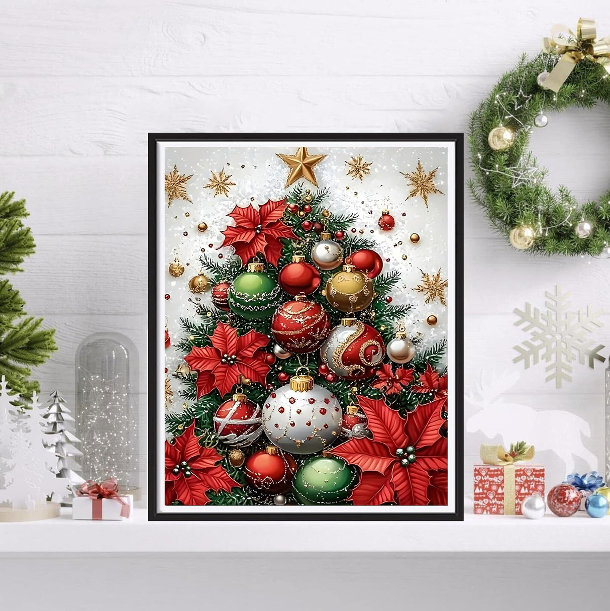 Christmas 5D Diamond Painting Kits for Adult,Xmas Tree Diamond Art Kits for Beginners,DIY Full Drill Winter Holiday Rhinestone Diamond Dots Gem Painting Art Craft Home Decor 12 x16 Inch Semneroy