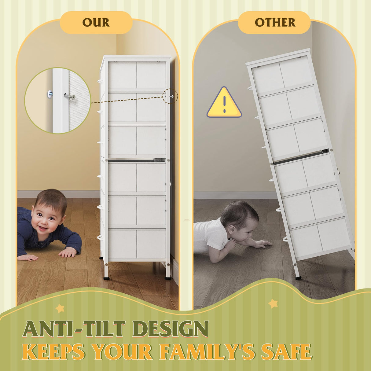 WLIVE White Tall Dresser for Bedroom, 6 Drawer Dressers & Chests of Drawers, Fabric Dresser for Closet, Living Room, Night Stand with Metal Frame, Storage Tower with Fabric Bins, Wood Top WLIVE