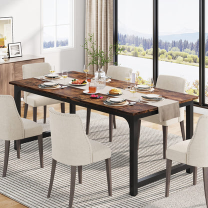 Little TREE70.9 Inch Large Dining Table Rectangular Kitchen Furniture for 6 to 8 People, Brown+Black - WoodArtSupply