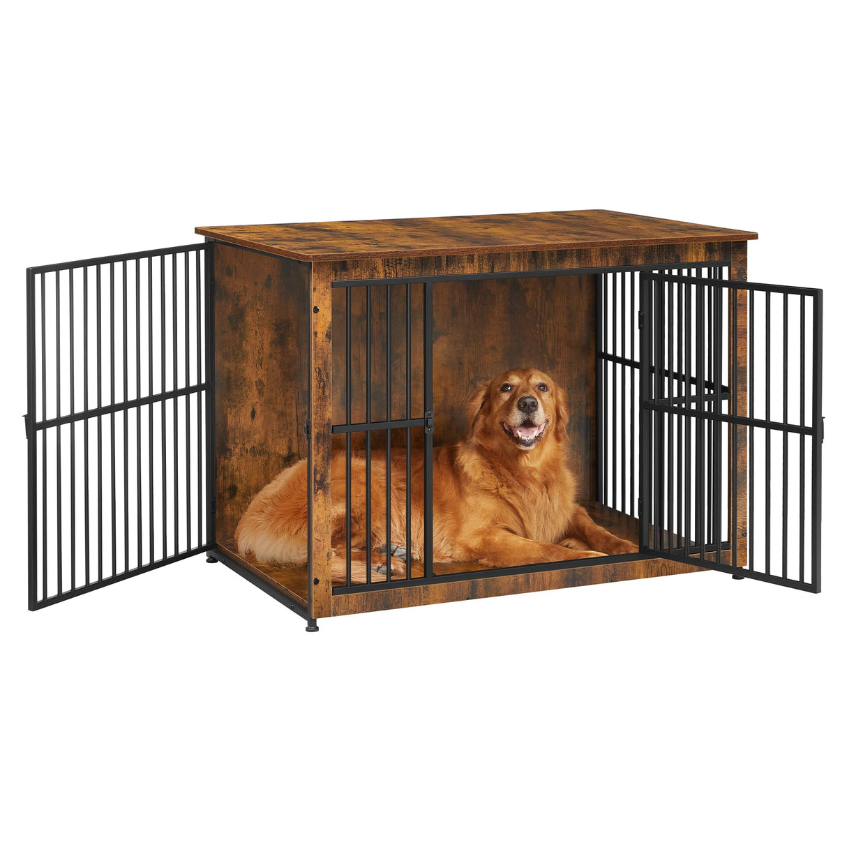 Feandrea Dog Crate Furniture, 43.3" Side End Table, Modern Kennel for Dogs Indoor up to 80 lb, Heavy-Duty Dog Cage with Enclosed Base, Double-Door Dog House, Rustic Brown UPFC024X01 Feandrea