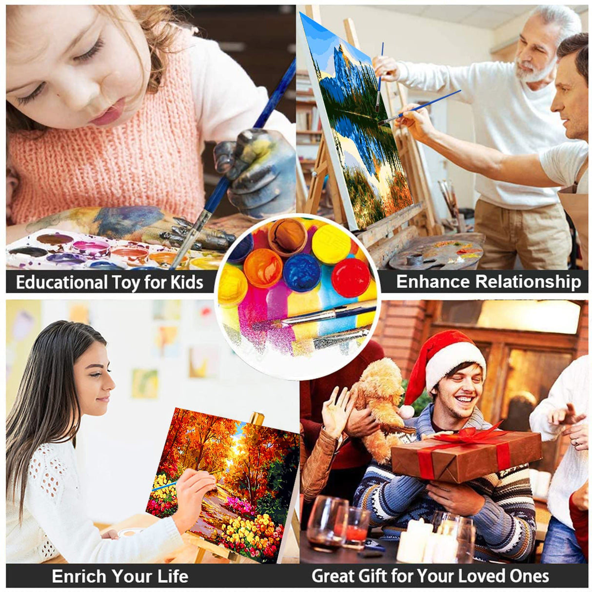 Fycert Paint by Numbers Kit for Adults Kids - Crafts DIY Paint by Numbers Kits for Beginners - Color by Numbers Pack on Canvas Painting Kit - Acrylic Paint on Mountains Lake Fycert