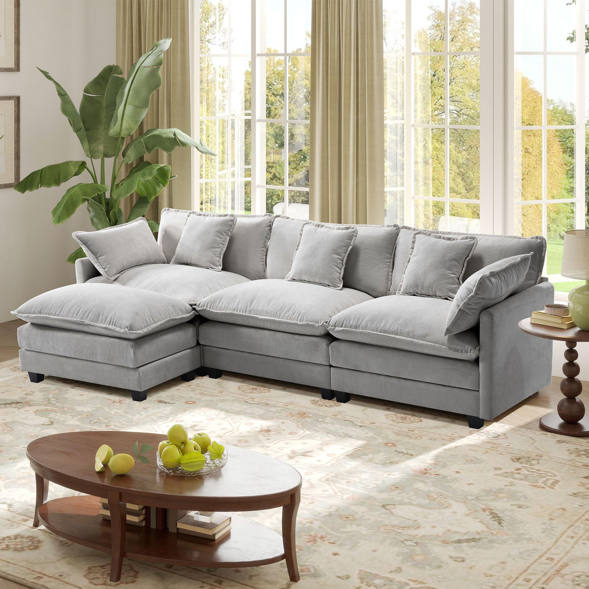 113.4" Modular Sectional Sofa,L Shaped Couch for Living Room,Modern Deep Seat Sofa 3 Seater Chenille Fabric Comfy Cloud Couches with Throw Pillows & Movable Ottoman Hanherry