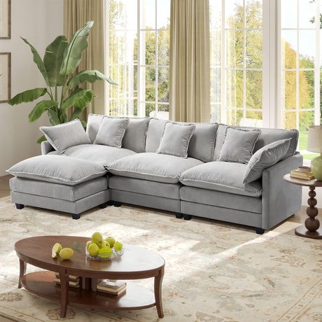 113.4" Modular Sectional Sofa,L Shaped Couch for Living Room,Modern Deep Seat Sofa 3 Seater Chenille Fabric Comfy Cloud Couches with Throw Pillows & Movable Ottoman Hanherry